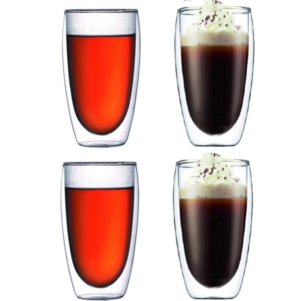 Dubbelväggade Kaffeglas, 45 cl, 2-Pack - 4 st medium, 0.45l Transparent