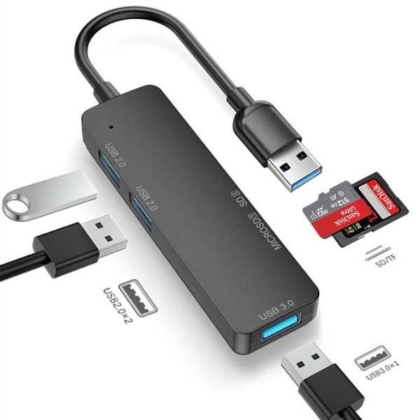 5 i 1 USB-A Multiport Hub - Grå grå