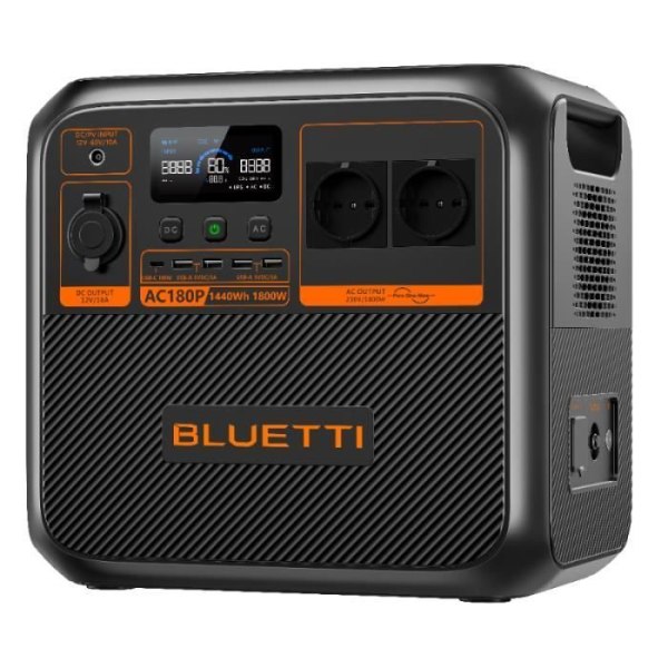 BLUETTI AC180P Bärbar elstation, 1440Wh nomadbatteri, 2*AC 1800W solgenerator (2700W Max.), Förbättrad AC180