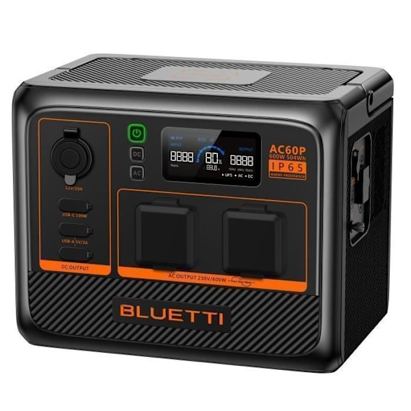 BLUETTI AC60P IP65 Bärbar elstation med B80P IP65 förlängningsbatteri, 1310Wh nomadbatteri, 2*600W (1200W Max.)