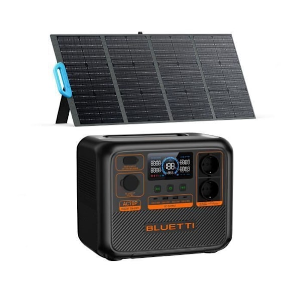 BLUETTI AC70P Bärbar elstation med 120W solpanel, 864Wh LiFePO4, Solgenerator kit 2*AC 1000W