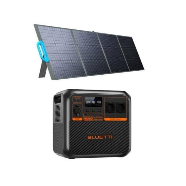 BLUETTI AC180P elektrisk generator med PV200 solpanel, uppgraderad modell AC180, 1440Wh LiFePO4, 2 AC-uttag 1800W