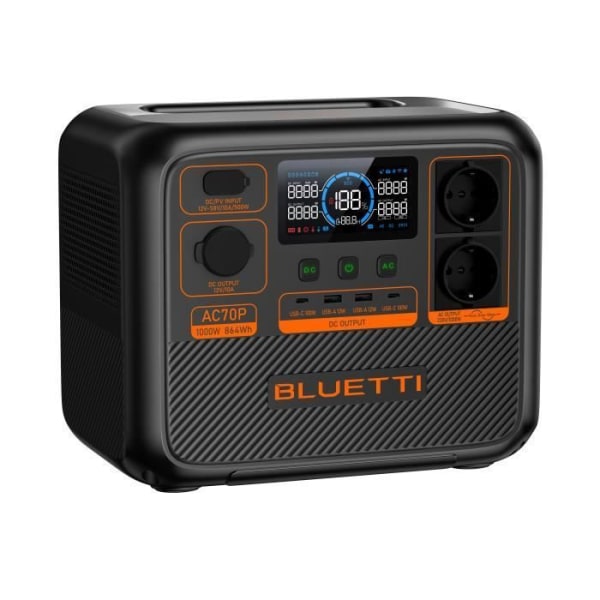 BLUETTI AC70P Bärbar elstation, 864Wh nomadbatteri, 2*1000W elstation (2000W Max.), Förbättrad AC70 och EB70