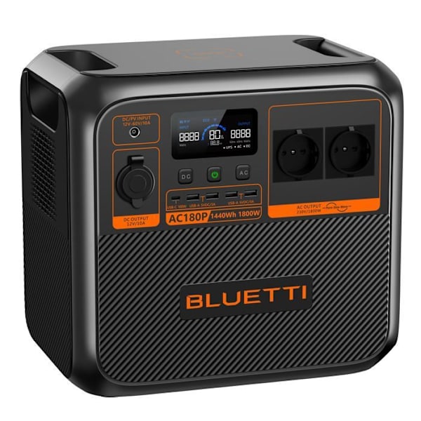 Energistation BLUETTI AC180P, Batteri 1440Wh, 2x1800W