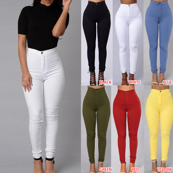 Hög midja magbyxa bantning rumpa lyft Plus-size jeans jeans kvinnor yellow 3xl