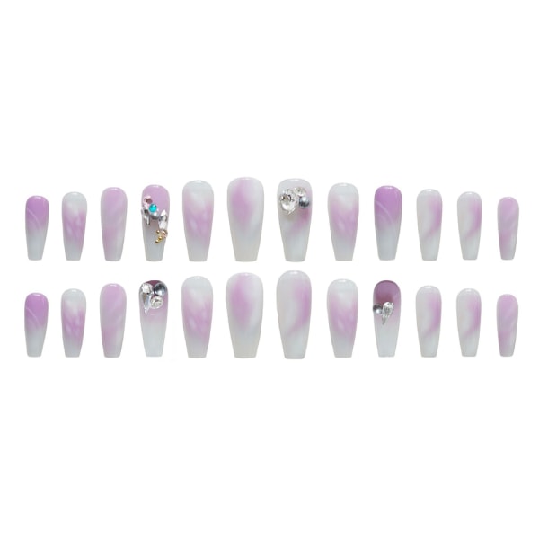 24ST Lång lösnagel Lila Spar Decor Varaktig fingernagel Bärbar för kvinnor jelly glue model