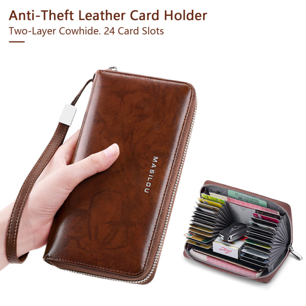 Anti kreditkortsbedrägeri plånbok | 24 fack Kreditkortsplånbok med stor kapacitet | Anti-kreditkortsbedrägeri Plånbok med flera fack brown maple pattern
