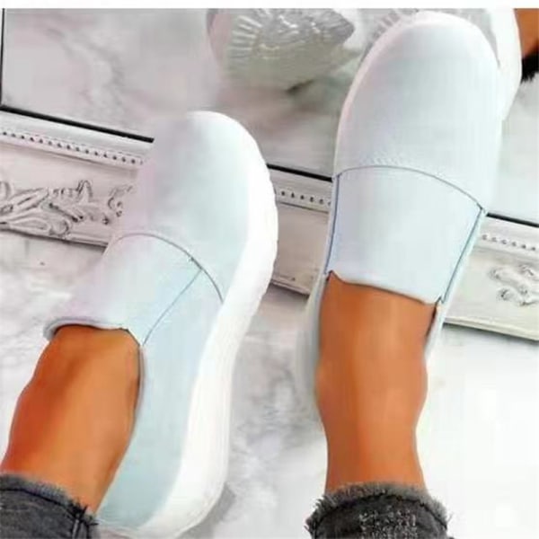 Damskor med tjock plattform med klackar PU Mocka Loafers Casual dämpning Slip-on-skor för Daily Solid light blue 37
