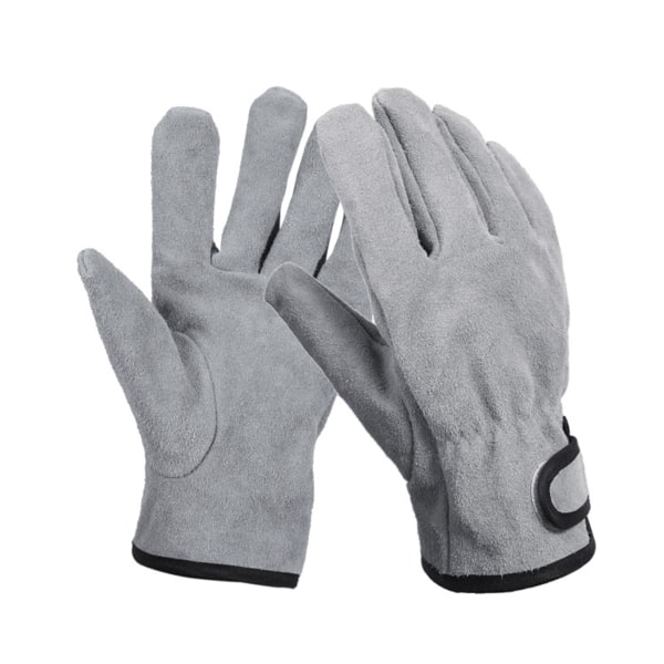 Arbetssvetshandskar i läder med fästtejp Slitage & värmebeständiga tunga handskar silver grey