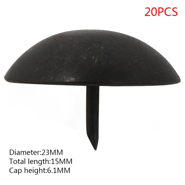 20st runda naglar multi-storlek diameter svart dekoration retro svart kartnålssoffa 23x15mm