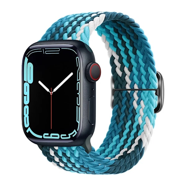 Flätat Loop-armband för Apple Watch Rem 46mm 44mm 40mm 45mm 41mm 42mm Ultra 49mm Elastiskt Armband IWatch Serie 10 9 8 7 6 SE 5 Blue Sea Blue 38-40-41mm-S10-42mm
