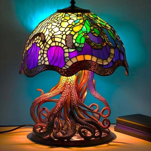 USB målad harts växt bordslampa Stained Glass Plant Series Bordslampa octopus desk lamp