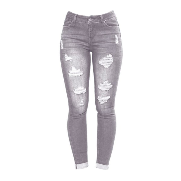 Mode rippade jeansbyxor för kvinnor Mid-midja rumpa lyftande Leggings Bantning Pencil Byxor xxxl 6031 blue