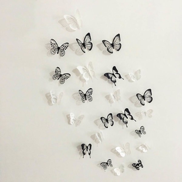 18 st 3D svart och vit fjäril klistermärke konst väggdekor heminredning rum dekor as show