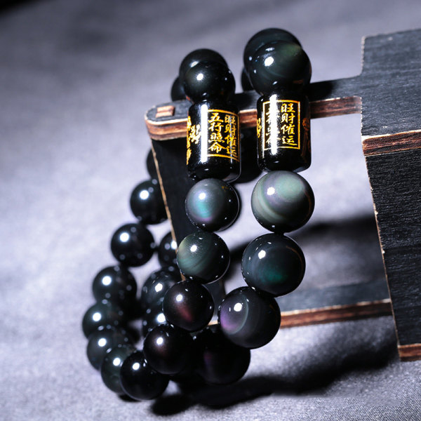 Naturlig Obsidian Stone Armband Gradient Svart Färg Välsignelse Lucky Beads Wrist Smycken a