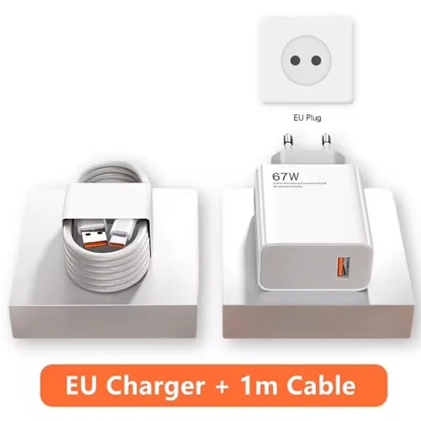 6A 67W Snabb USB-laddare för Xiaomi 10 11 12 Lite 13T 14 Redmi Note 10S 11S 11T 12 13 Pro POCO Turbo Charge Typ C Laddningskabel EU Plug - 1m Cable