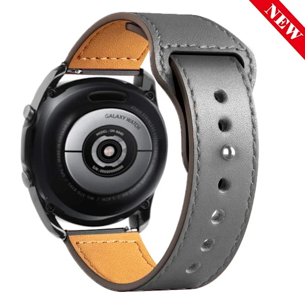 20/22mm Läderarmband för Samsung Watch 7/6/4/5 40 44mm 43mm Pro 45mm armband för Galaxy Watch 4 Classic/Active 3 42 46mm Silver gray 24 20mm watch band