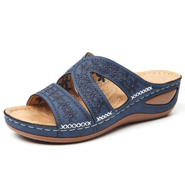 Läder Mjuk Ortopedisk Arch Plattform Slipper Sandaler Dam blue 41