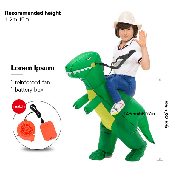 Barn Halloween Dinosaur Uppblåsbar Dräkt Vuxen Flicka Pojke Fancy Ride På Dino kläder orange 120-150cm