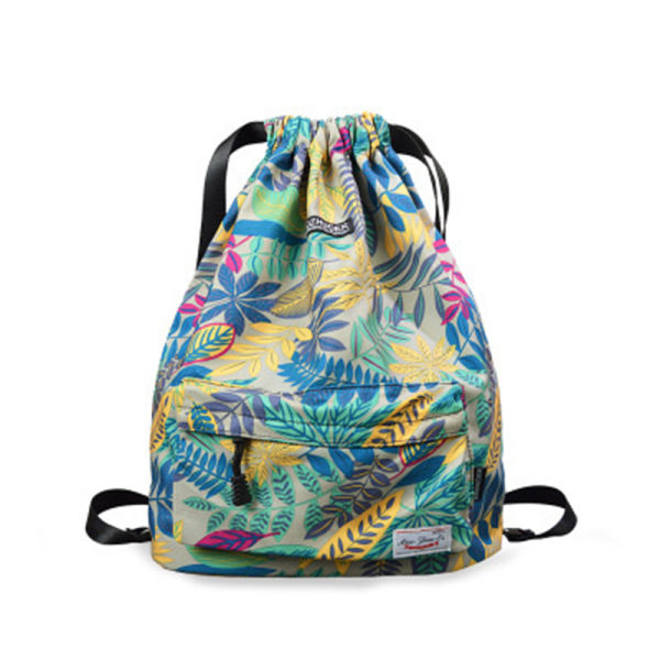 Multifunktions hopfällbar shoppingväska, blommig printed ryggsäck för kvinnor med dragsko för camping blue hemp leaf
