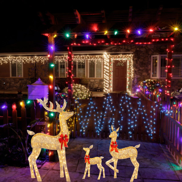 3-delat set Renfamilj Glödande 2D juldekor med LED-ljus upplysta luminous deer large