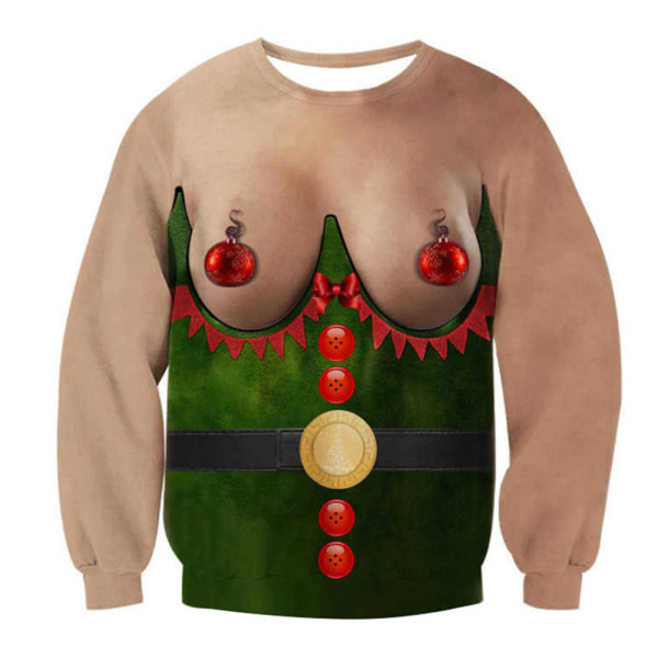 Herr Dam Jultröja Tröjor Sweatshirts 3D Elf Boobs Långärmad Topp gk233 xl