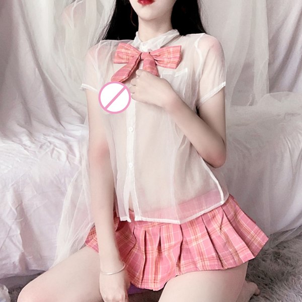 Perspektivskjorta Student rosett Plisserad kjol Skolflickuniform Anime Cosplay kostym pink one size