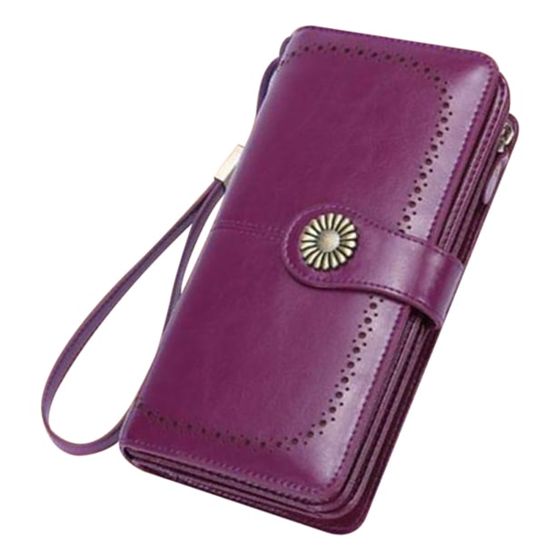RFID Kvinnor Läder Lång Plånbok Dragkedja Flerfunktionsväska med stor kapacitet purple