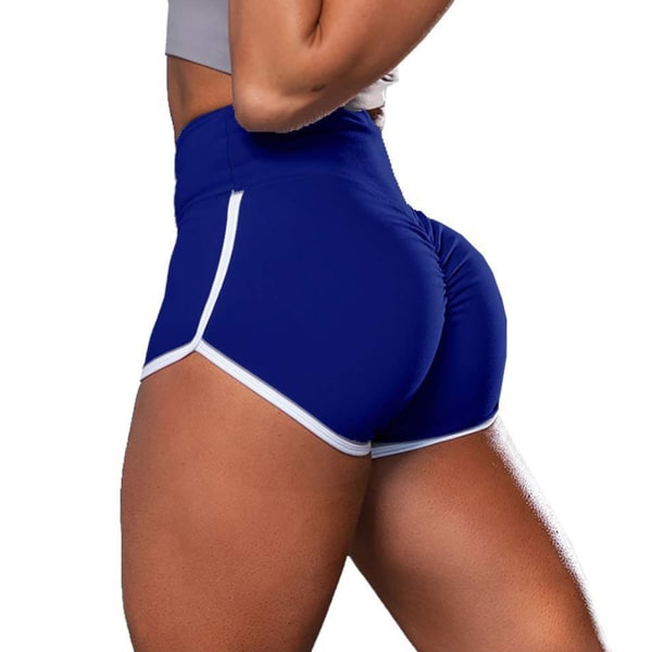 Träningsshorts för Kvinnor Booty Yogabyxor Hög Midja Butt Lifting Rynkad Scrunch Gym blue 2xl