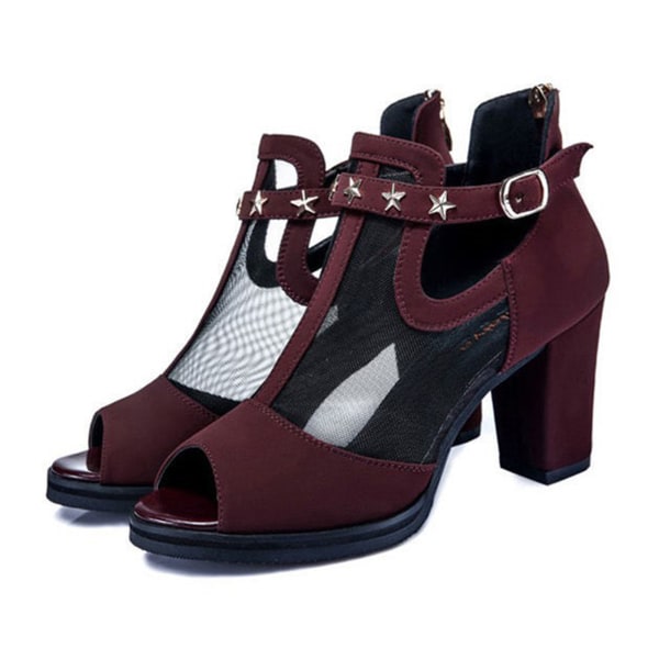 Pumps högklackade sandaler med höjdare Sexiga ihåliga skor för klänningar Jeans Kjolar Korta byxor 36 red
