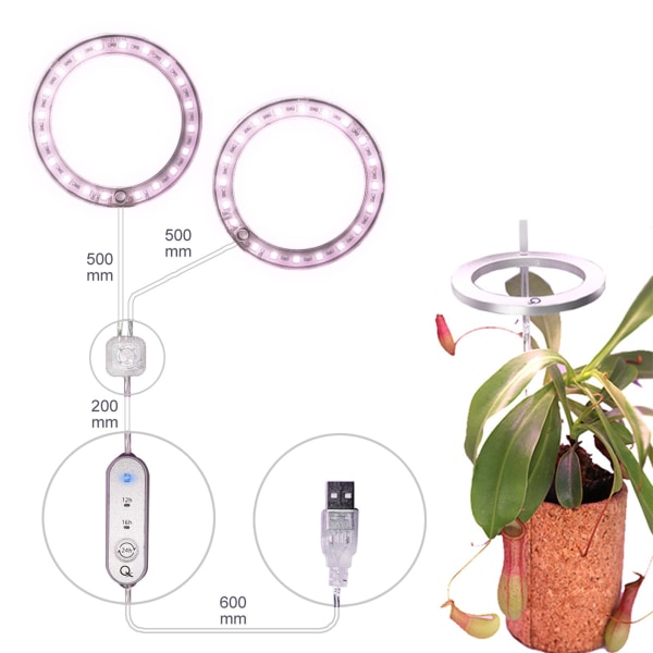 Angel Ring Plant Grow Light Justerbar LED Full Spectrum Växande Lampa USB Laddning Timing Light för inomhus Nytt yellow 2pcs