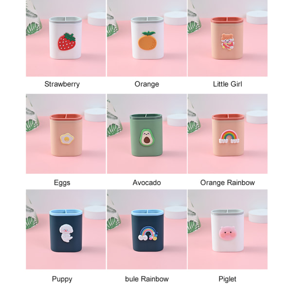 Tecknad söt pennhållare Desktop Pennhållare i plast Sminkborsthållare för klassrum strawberry