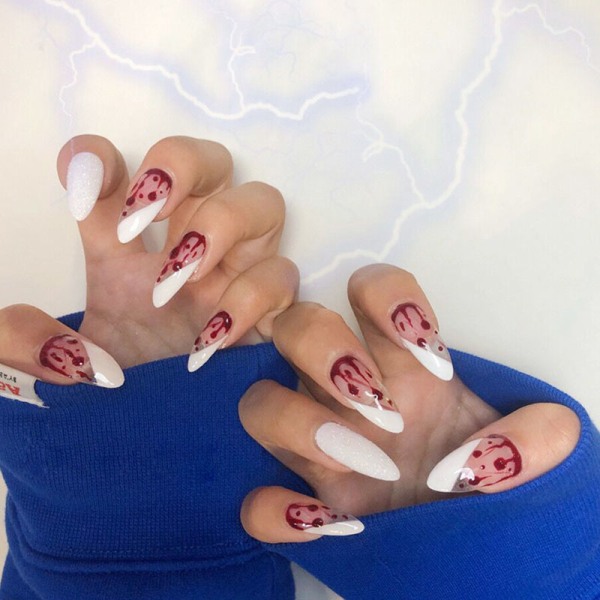 24st Halloween bloddroppe dekorativa löstagbara falska naglar Runt huvud Utsökt default