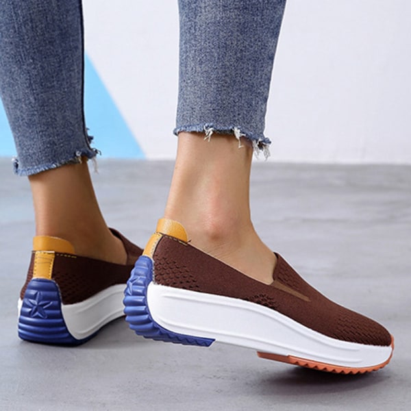 Slip-On Walking Shoes Damer Andningsbara plattformsskor Wedge Loafers Anti-Slip Casual brown 40