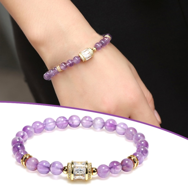 Naturlig ametist Healing Armband Beaded Stretch Handkedja för kvinnor Flickor Smycken Present purple