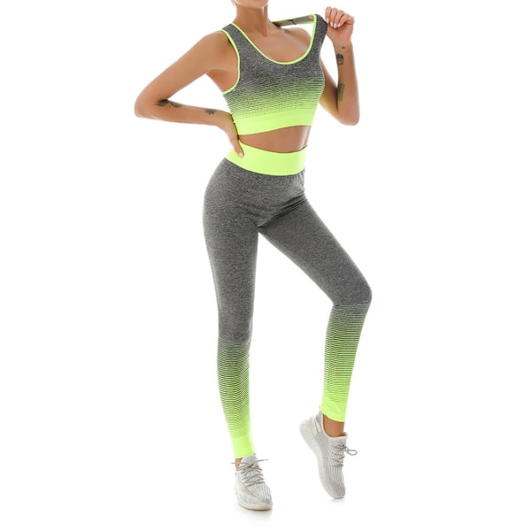 Workout Yoga BH och träningsbyxor Gradient Color Slim Fit Outfits för att lyfta rumpan Kroppsformning yellow