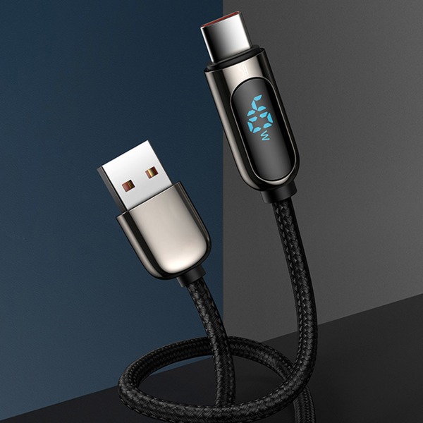 5A USB till Type-C-laddarkabel Snabbladdning LED-display Datasladdkabel black 1m
