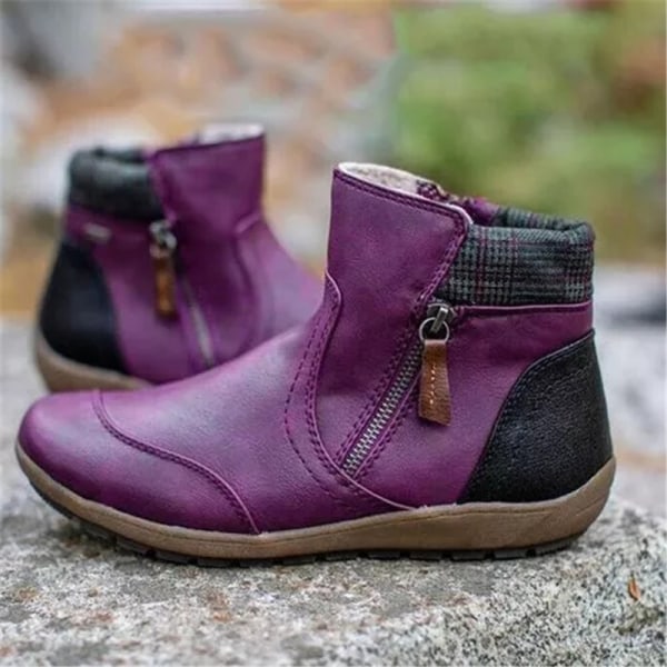 Dam PU varma stövlar Dubbelsidig dragkedja Snow Winter Outdoor Walking Boots Mode purple 37
