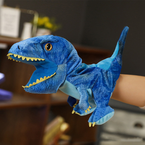 Plyschleksak Dinosaurieform handdocka leksak Djurhandske docka med öppen mun till födelsedag blue