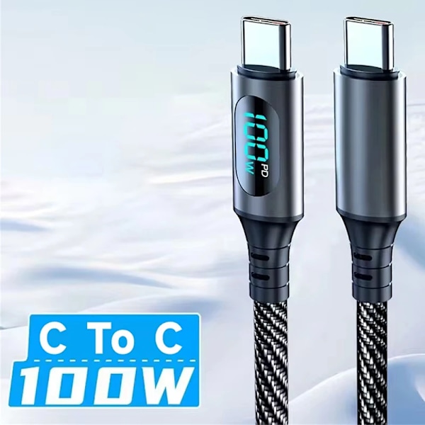 120W 6A Snabbladdningskabel USB TYPE-C Laddare Belyst Smart PD Digital Display Kompatibel för iPhone Huawei Xiaomi Samsung TYPE C-TYPE C 1m