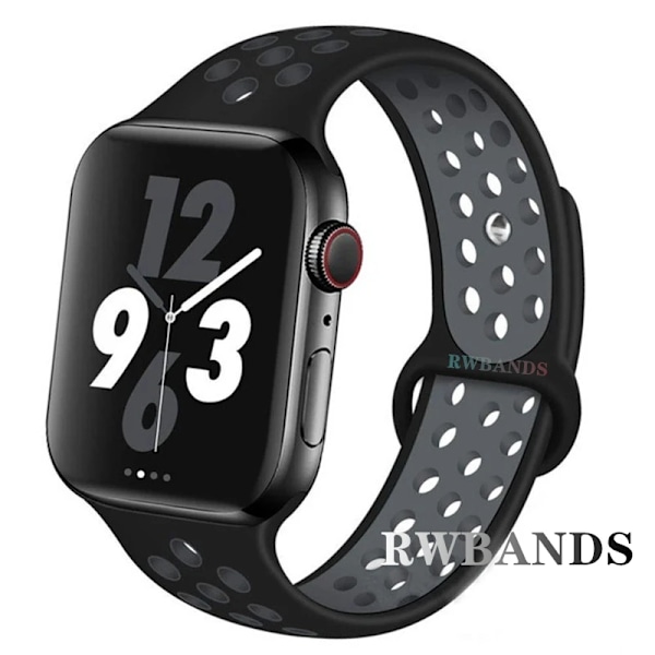 Sportarmband för Apple Watch Band 46mm 44mm 40mm 42-38-41mm 45mm Andningsbart Armband iWatch Series 10 9 8 7 6 SE 5 3 Ultra 2 49mm 2 black grey 38 40 41 S10-42mm SM