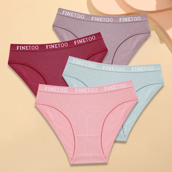 FINETOO 4-pack Bomullsrandiga Underkläder Dam Trosor Brevband Trosor Damer Låg Midja Underkläder Enfärgade Andningsbara Underbyxor Style 9 M
