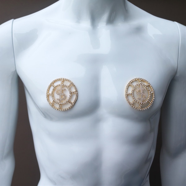 Rhinestone Round Dollars Nipples Stickers Lättvikts personligt cover för kvinnor, kvinnor gold-plated