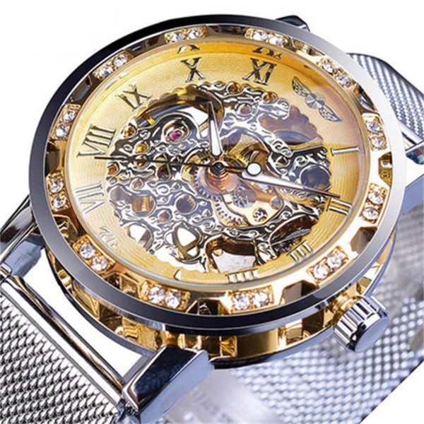 Klassisk ihålig mekanisk watch för män med vikbart spänne, lysande pekare för affärsmöte utanför kontoret 17