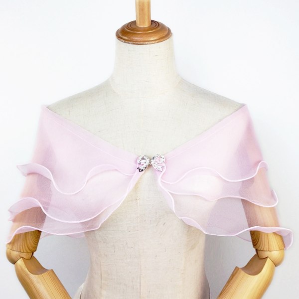 Bröllopssjal med gasväv för bröllop med rosettklämma Mesh axelryckning Bolero Lady Elegant Party Cocktail Organza Wrap pink