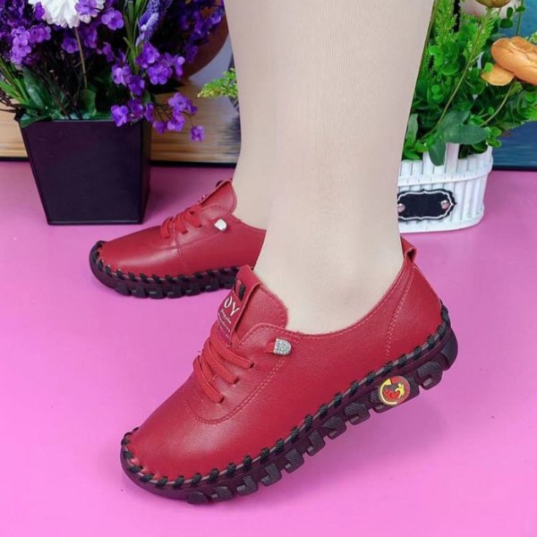 Lädersko i mikrofiber med halkfri gummisula Mjuk Casual Flat Sneakers red 36