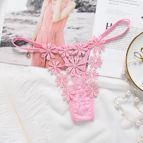 Kvinnors broderad T-rygg Fri storlek Perspektiv Underkläder String stringtrosa för sommaren pink