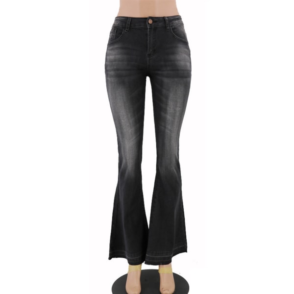 Mode utsvängda jeansbyxor för kvinnor Låguppgångna Tvättbara tighta jeansbyxor light blue 2xl