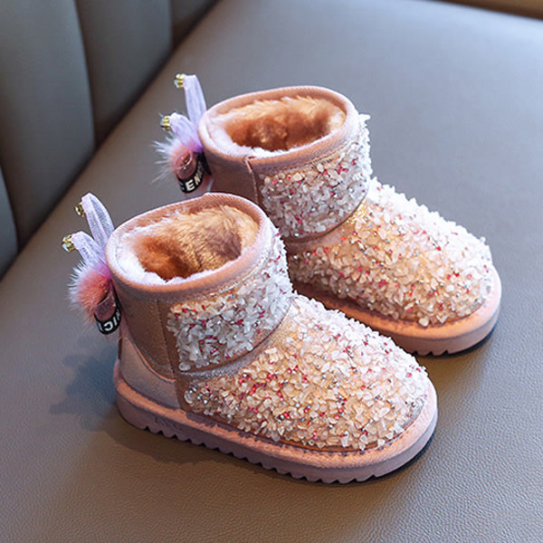1 par barn flicka snökängor varma skor strass Anti-slip för vinter utomhus a 31