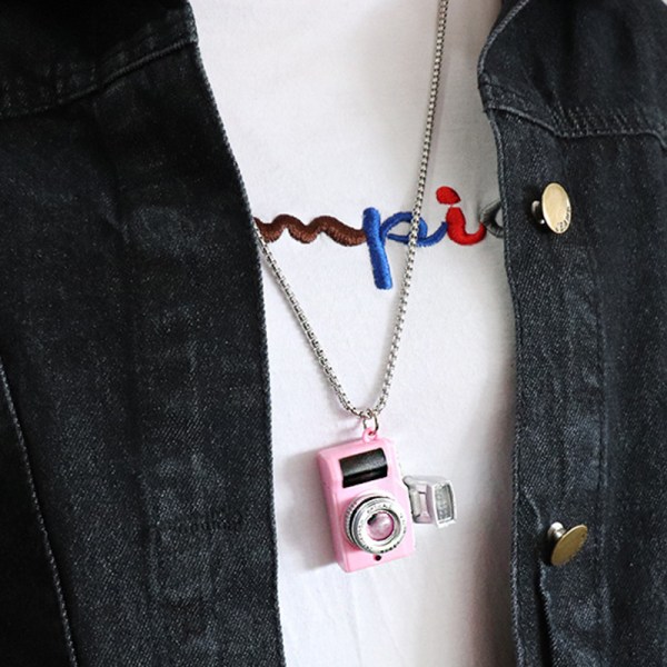 Mini kamera hänge halsband med blomma print unik stil hållbara långvarig pink b 12cm